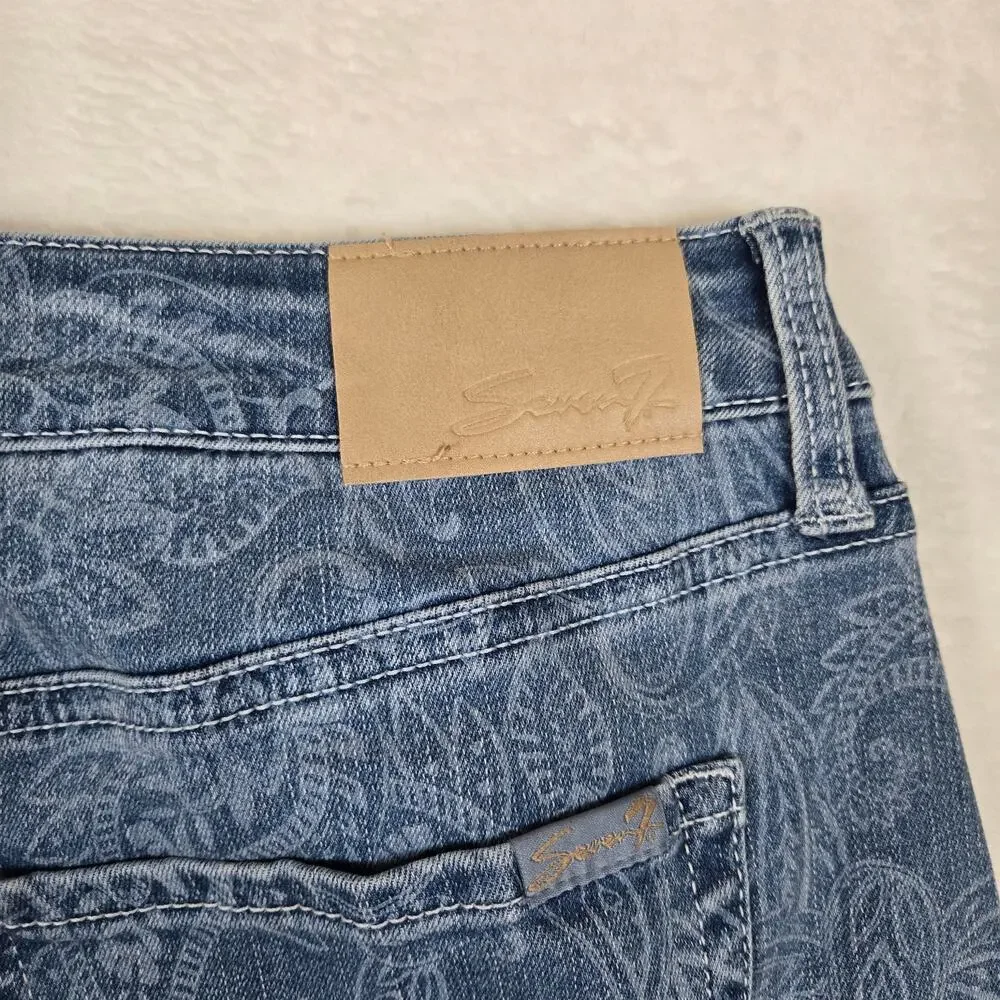 Seven7 Delancy Denim Skirt Pleated Paisley Womens 8 Mini Skirt 0748 - Picture 8 of 10